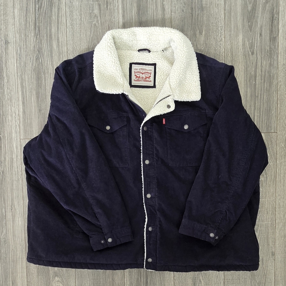Levi's Men's Dark Blue Corduroy Jacket with White Sherpa Collar